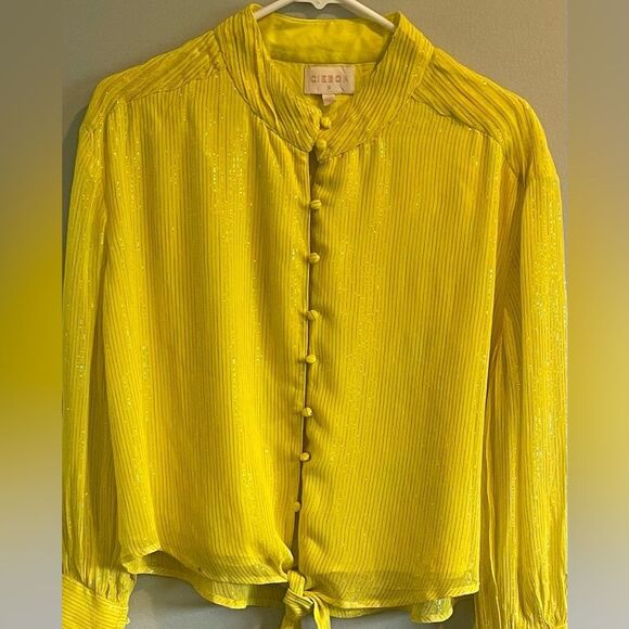 Ciebon Yellow Blouse with Metallic Accent Size Medium - Picture 1 of 8